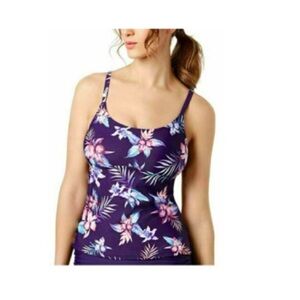 Island Escape Blue Purple Floral Crisscross Push-up Tankini 3544